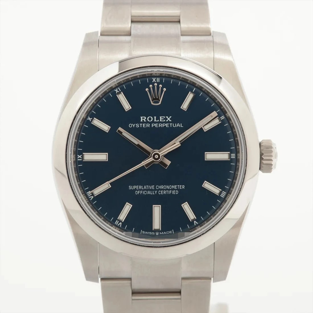 ROLEX OYSTER PERPETUAL 34 SS AT MED BLUE DIAL WATCH (1 of 3)