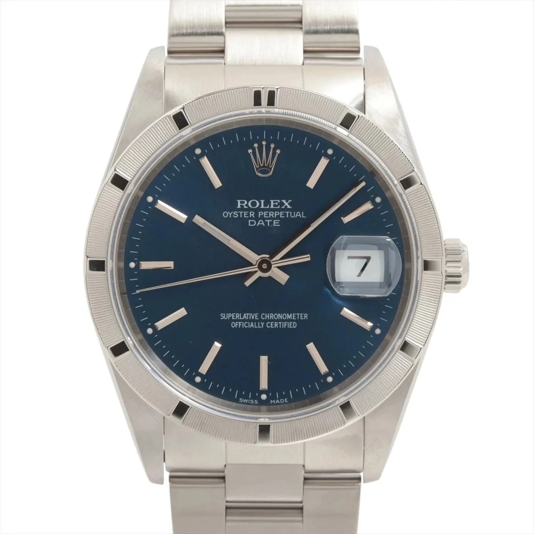 ROLEX OYSTER PERPETUAL DATE SS AT BLUE DIAL WATCH: Rolex Oyster Perpetual Date Ss At Blue Dial Watch Brand: Rolex Type/Style: Wristwatch Material: SS Color: Dial Color Blue Size: Case:W1.2 x H1.2inch / W34 x H34 Circumference of Wrist:7.3inch / 18.5