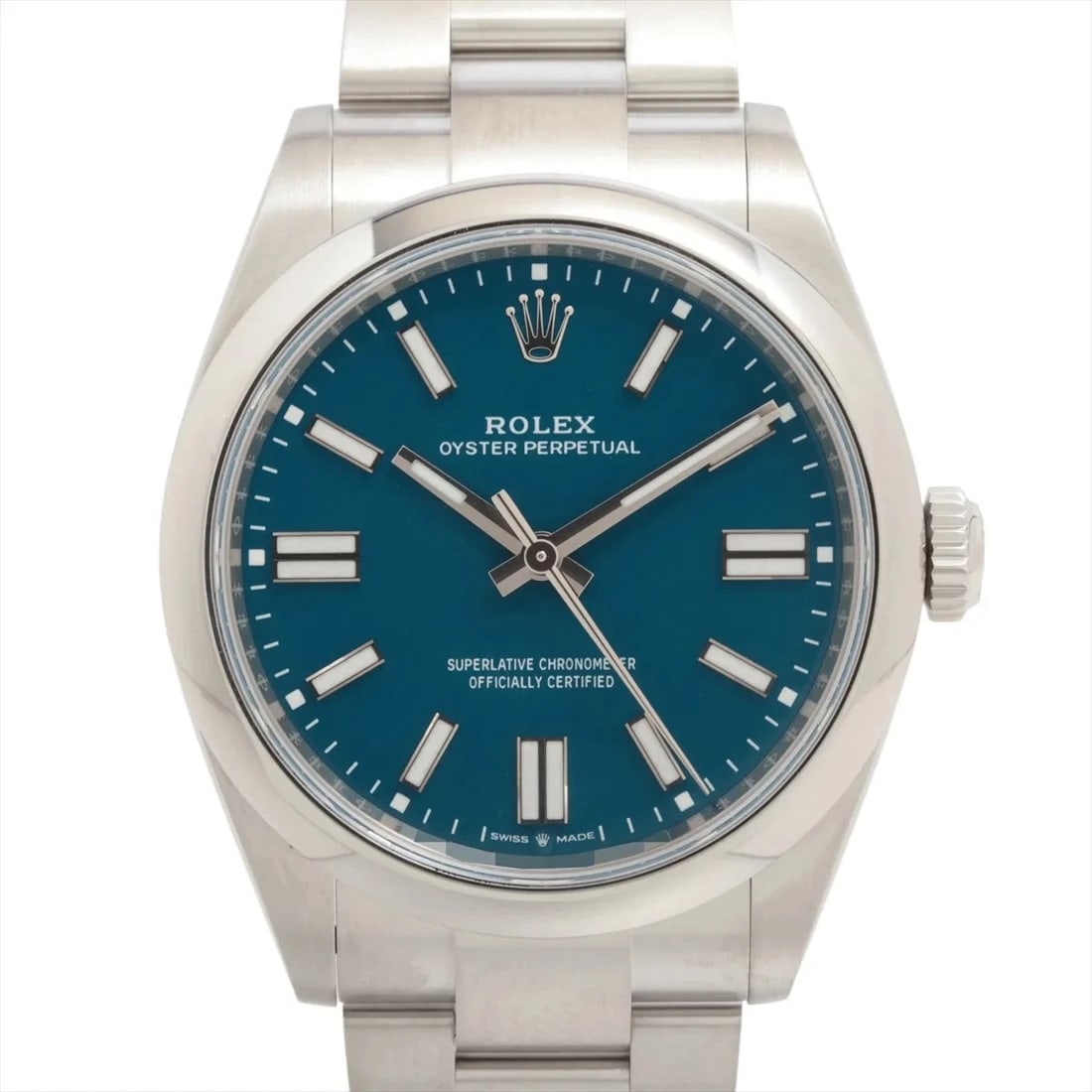 ROLEX OYSTER PERPETUAL 41 SS AT MED BLUE DIAL WATCH: Rolex Oyster Perpetual 41 Ss At Med Blue Dial Watch Brand: Rolex Type/Style: Wristwatch Material: SS Color: Dial Color Med Blue Size: Case:W1.6 x H1.6inch / W41 x H41 Circumference of Wrist:7.7inch / 