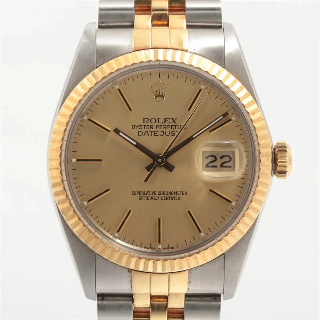 ROLEX DATEJUST 36 AT CHAMPAGNE WATCH: Rolex Datejust 36 At Champagne Watch Brand: Rolex Type/Style: Wristwatch Material: SS?YG Color: Dial Color Champagne Size: Case:W1.2 x H1.2inch / W36 x H36 Circumference of Wrist:7.1inch / 18