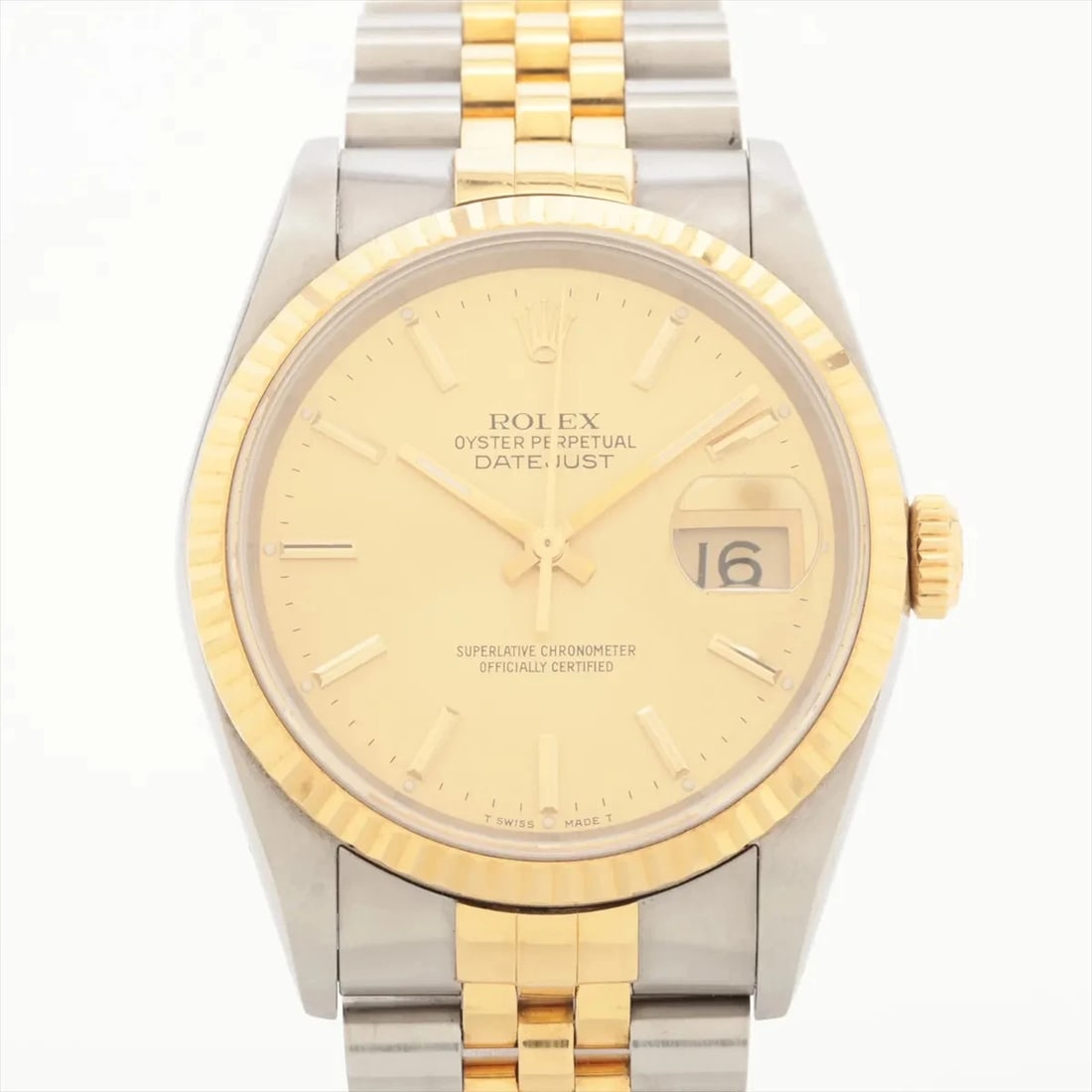 ROLEX DATEJUST 36 AT CHAMPAGNE WATCH: Rolex Datejust 36 At Champagne Watch Brand: Rolex Type/Style: Wristwatch Material: SS?YG Color: Dial Color Champagne Size: Case:W1.2 x H1.2inch / W36 x H36 Circumference of Wrist:6.7inch / 17