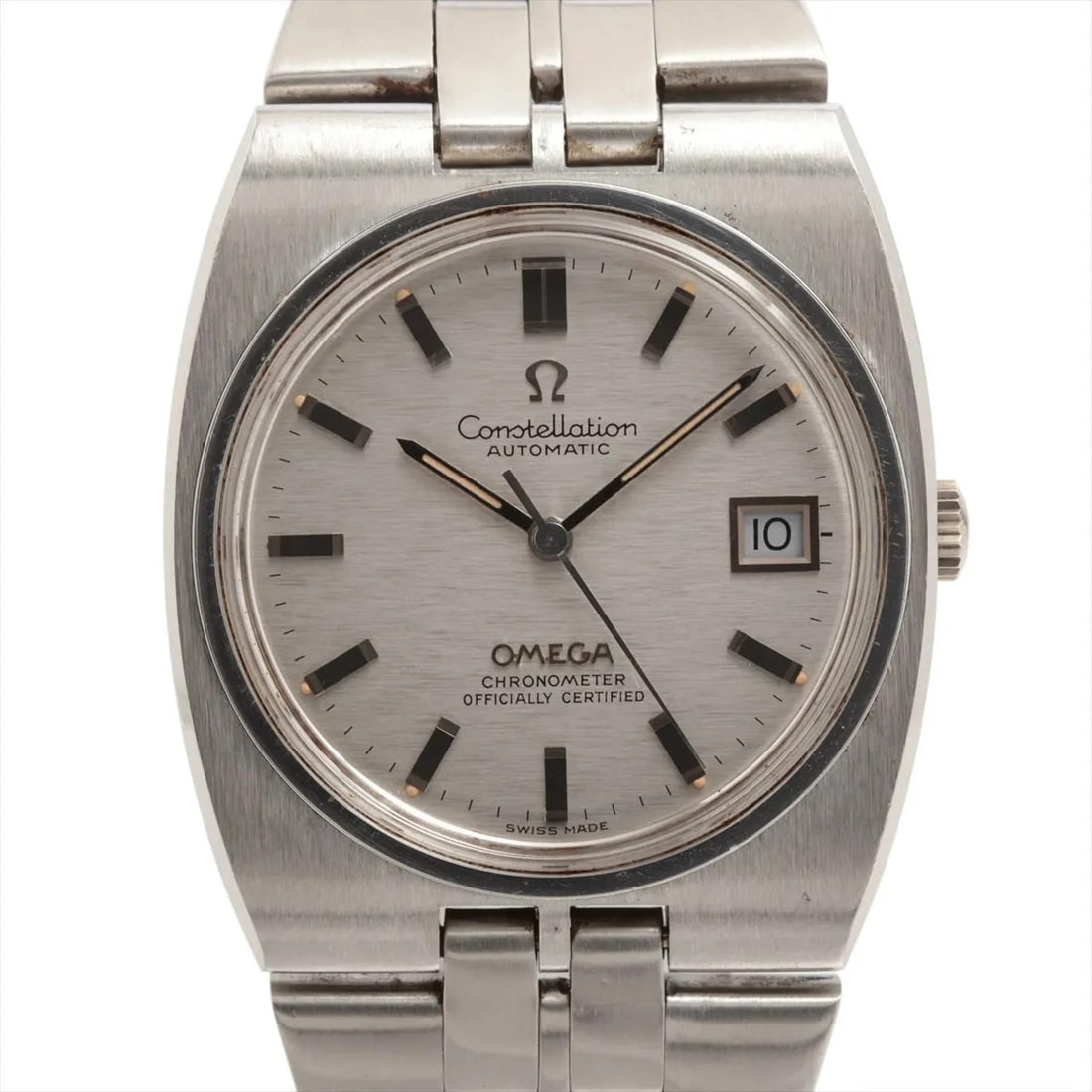 OMEGA CONSTELLATION SS AT SILVER WATCH: Omega Constellation Ss At Silver Watch Brand: Omega Type/Style: Wristwatch Material: SS Color: Dial Color Silver Size: Case:W1.2 x H1.2inch / W33 x H33 Accessories: None Accessories Notice: When