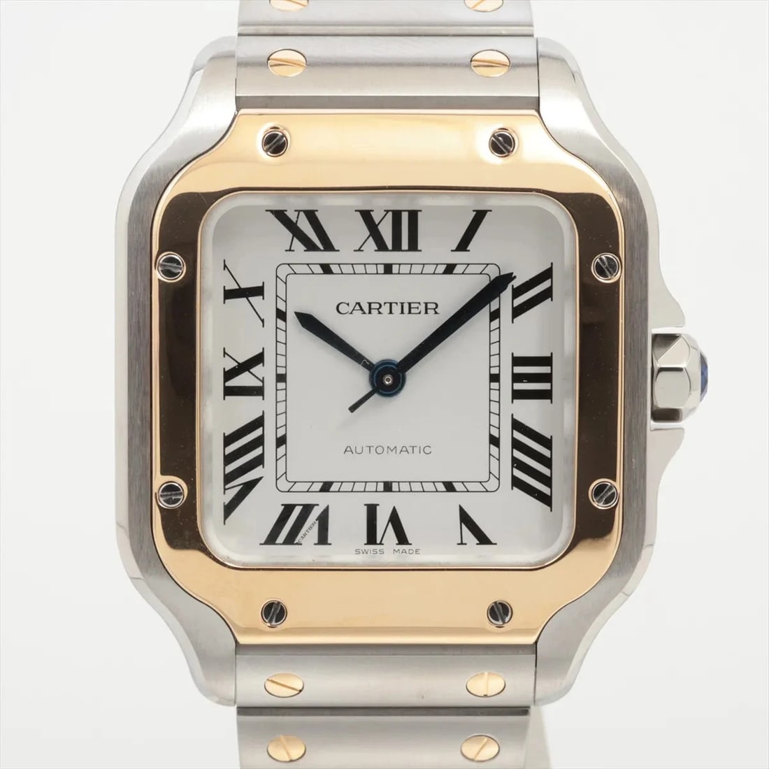 CARTIER SANTOS DOO CARTIER MM AT SILVER WATCH: Cartier Santos Doo Cartier Mm At Silver Watch Brand: Cartier Type/Style: Wristwatch Material: SS?YG Color: Dial Color Silver Size: Case:W1.2 x H1.2inch / W35.1 x H35.1 Circumference of Wrist:5.9inch /