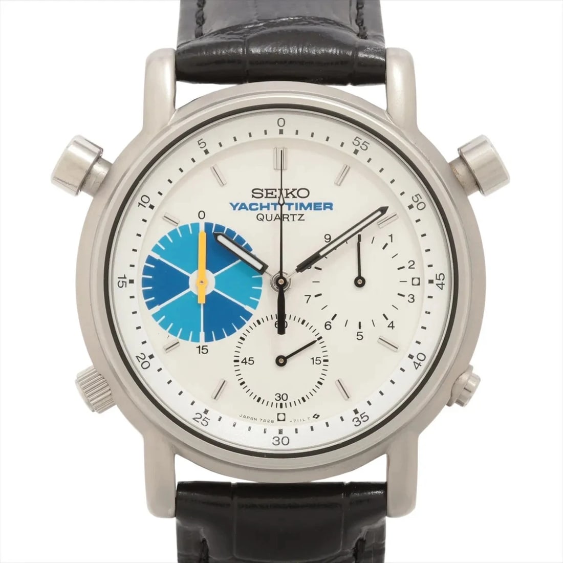 SEIKO YACHT TIMER SS X EXTERNAL LEATHER QZ WHITE DIAL WATCH: Seiko Yacht Timer Ss X External Leather Qz White Dial Watch Brand: Seiko Type/Style: Wristwatch Material: SS & externally manufactured leather Color: Dial Color White Size: Case:W1.2 x H1.2inch / W36 