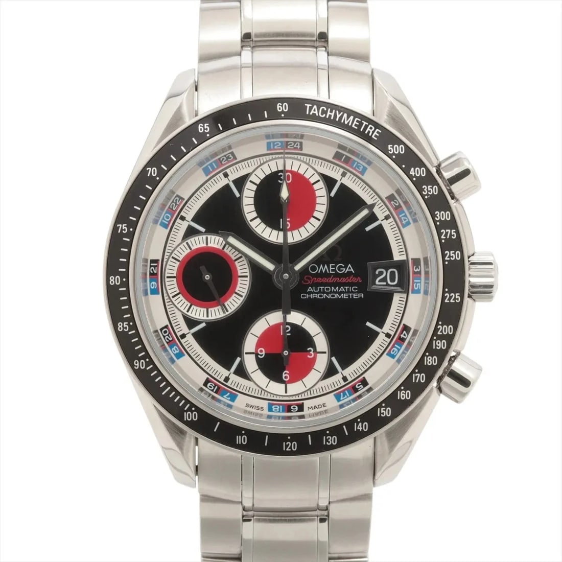 OMEGA SPEEDMASTER DATE CHRONOGRAPH WATCH: Omega Speedmaster Date Chronograph Watch Brand: Omega Type/Style: Wristwatch Material: SS Color: Dial Color Black Size: Case:W1.6 x H1.6inch / W40 x H40 Circumference of Wrist:7.5inch / 19 Accesso