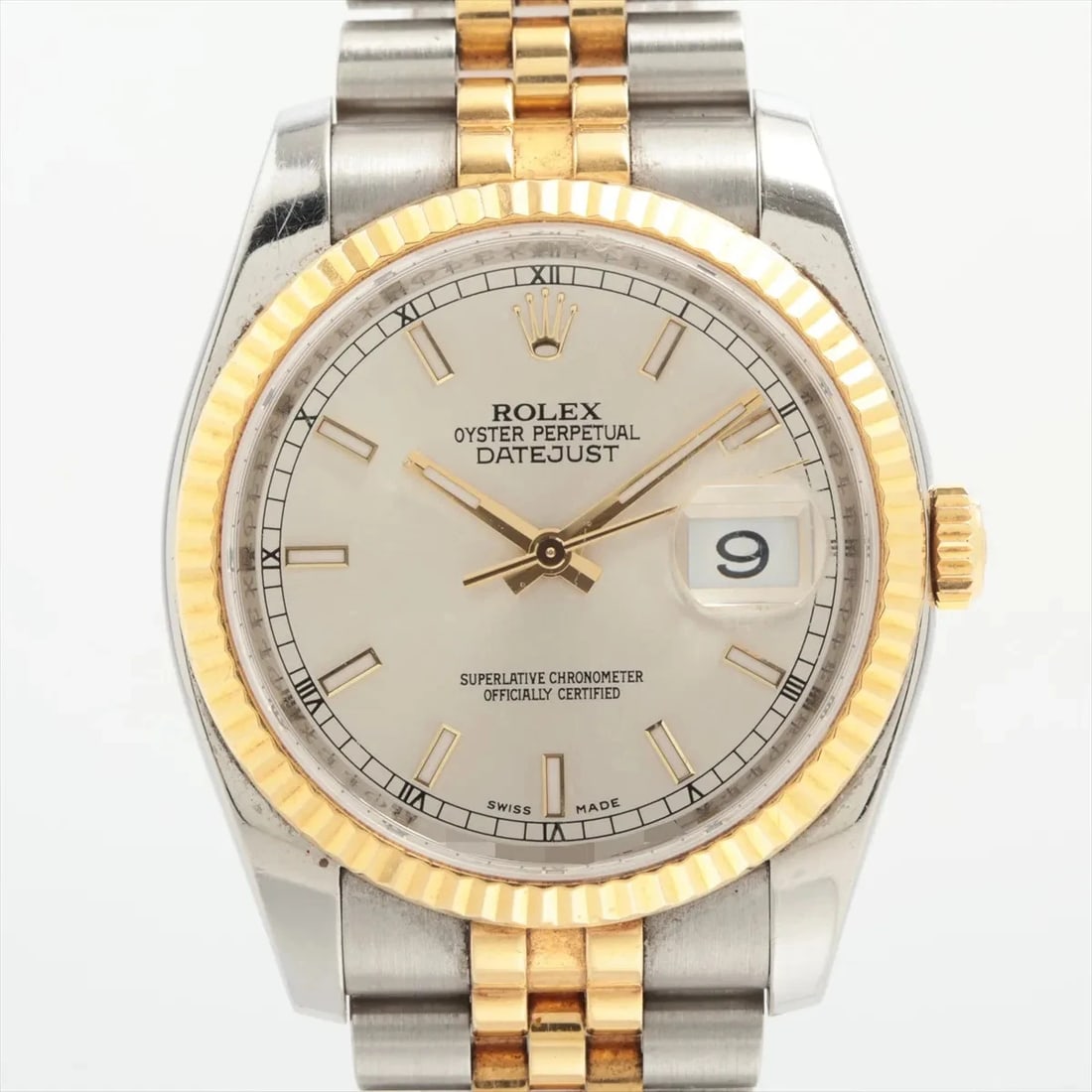 ROLEX DATEJUST 36 AT SILVER WATCH: Rolex Datejust 36 At Silver Watch Brand: Rolex Type/Style: Wristwatch Material: SS?YG Color: Dial Color Silver Size: Case:W1.2 x H1.2inch / W36 x H36 Circumference of Wrist:5.3inch / 13.5 Accessor