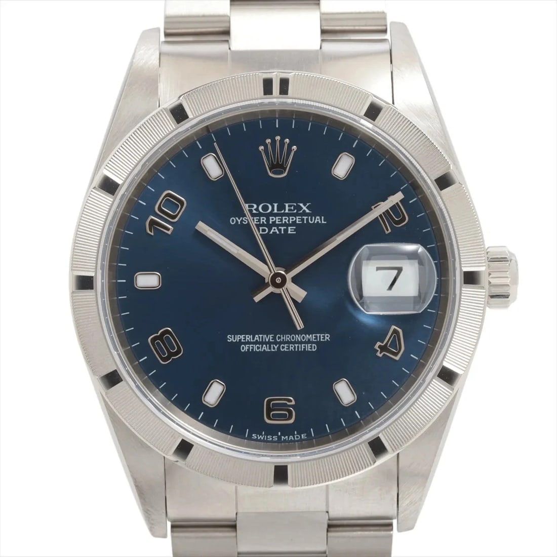 ROLEX OYSTER PERPETUAL DATE SS AT BLUE DIAL WATCH (1 of 3)
