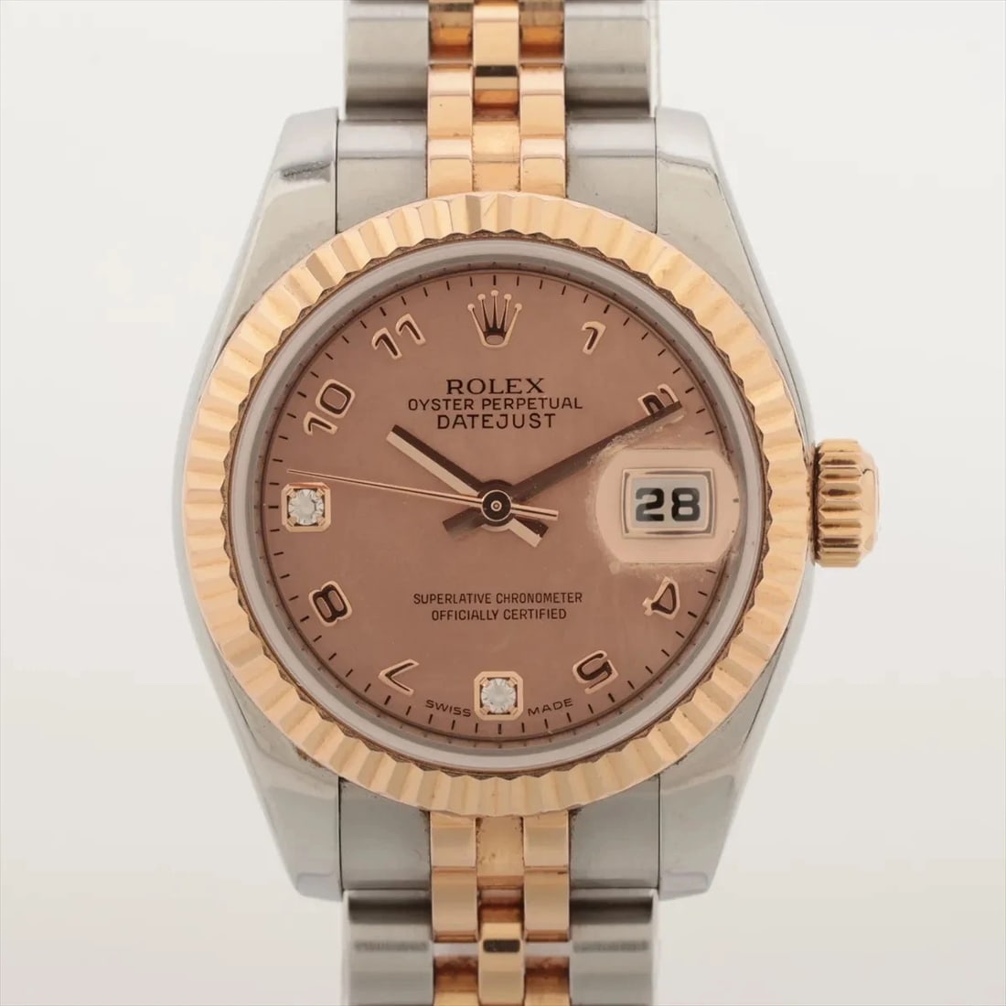 ROLEX DATEJUST AT PINK GOLD DUST DIAL WATCH: Rolex Datejust At Pink Gold Dust Dial Watch Brand: Rolex Type/Style: Wristwatch Material: PG?SS Color: Dial Color pink gold dust Size: Case:W0.8 x H0.8inch / W26 x H26 Circumference of Wrist:6.1inch /