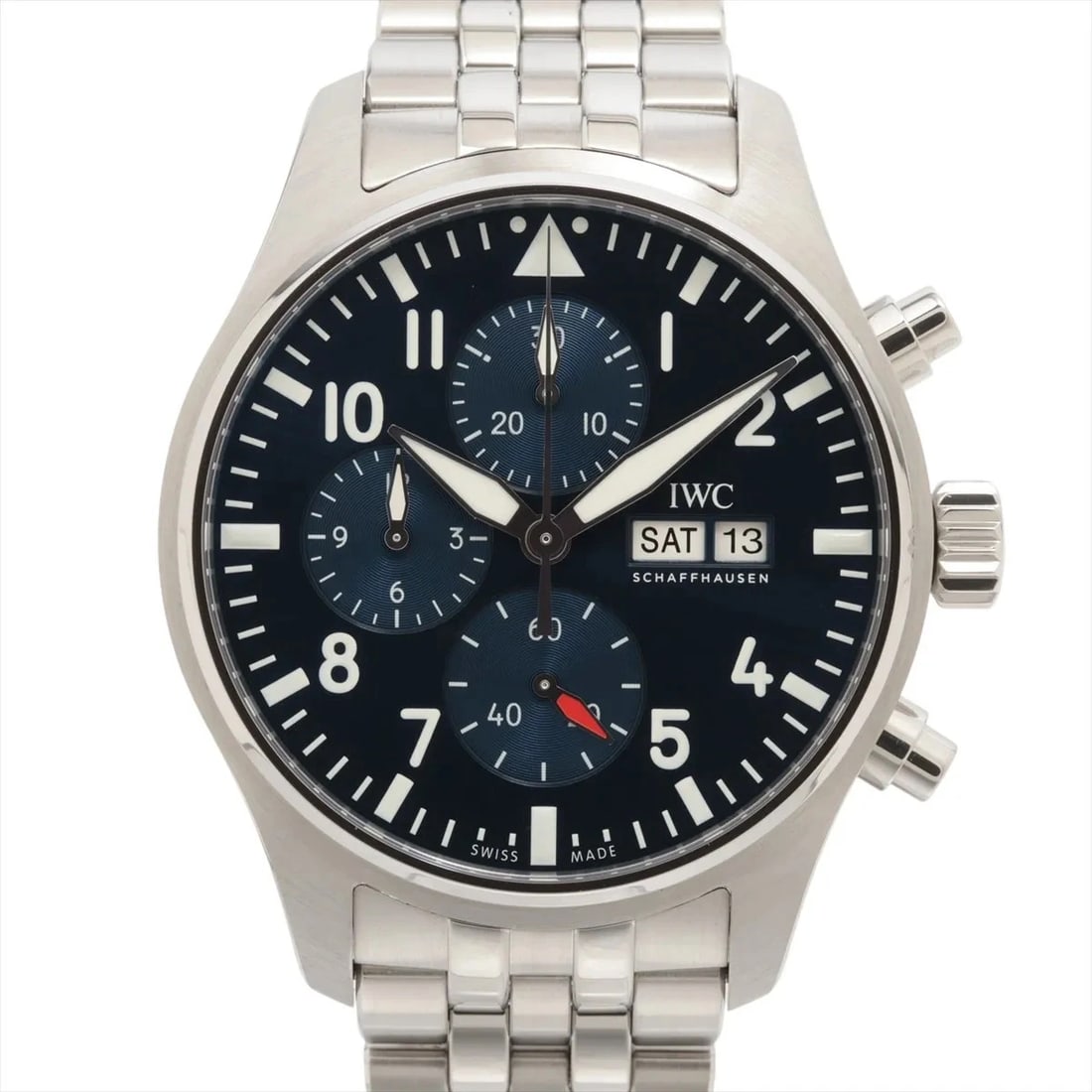 IWC PILOT WATCH CHRONOGRAPH SS AT BLUE DIAL WATCH: Iwc Pilot Watch Chronograph Ss At Blue Dial Watch Brand: IWC Type/Style: Wristwatch Material: SS Color: Dial Color Blue Size: Case:W1.6 x H1.6inch / W40 x H40 Circumference of Wrist:7.3inch / 18.5