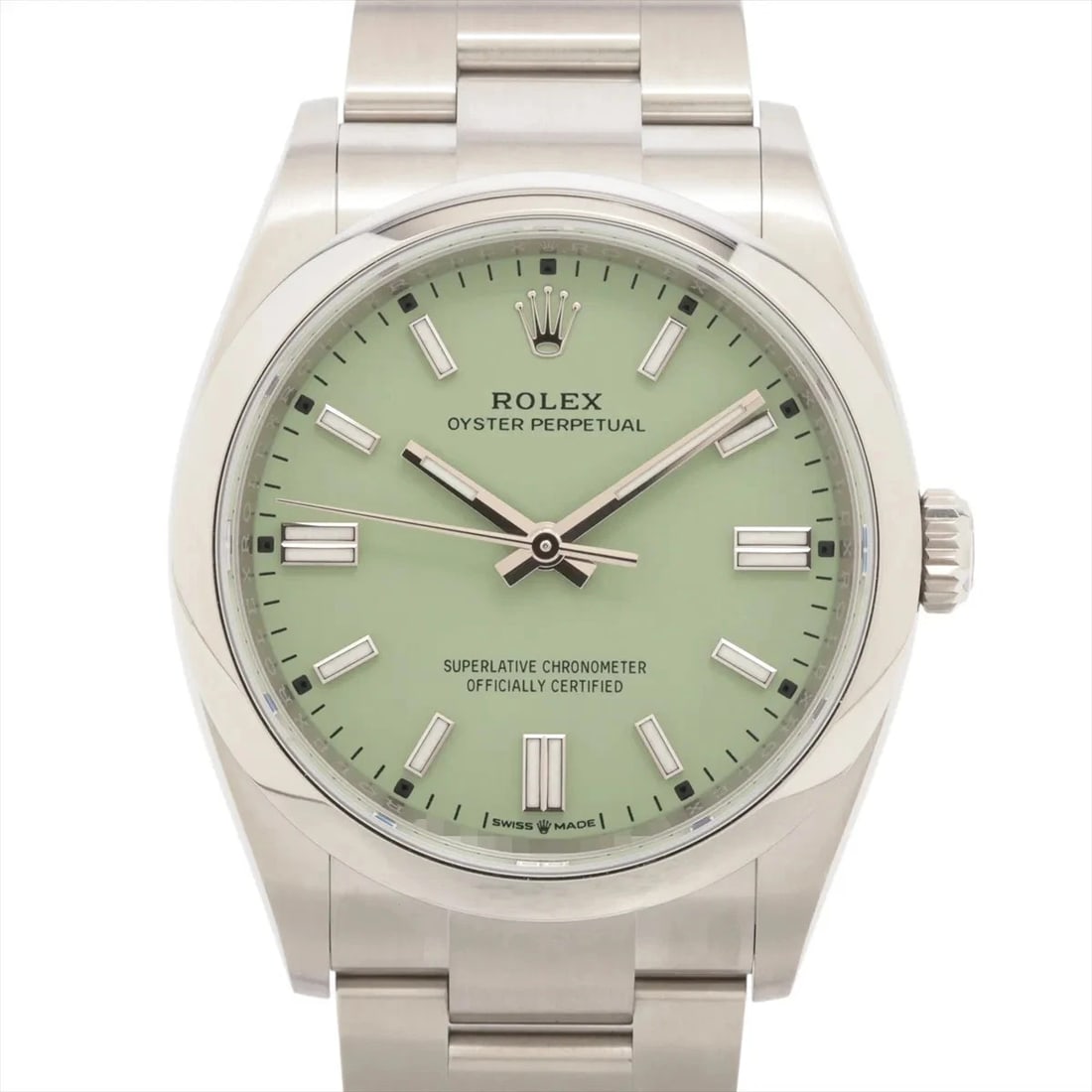 ROLEX OYSTER PERPETUAL 36 SS AT PISTACHIO DIAL WATCH: Rolex Oyster Perpetual 36 Ss At Pistachio Dial Watch Brand: Rolex Type/Style: Wristwatch Material: SS Color: Dial Color pistachios Size: Case:W1.2 x H1.2inch / W36 x H36 Circumference of Wrist:6.9inch