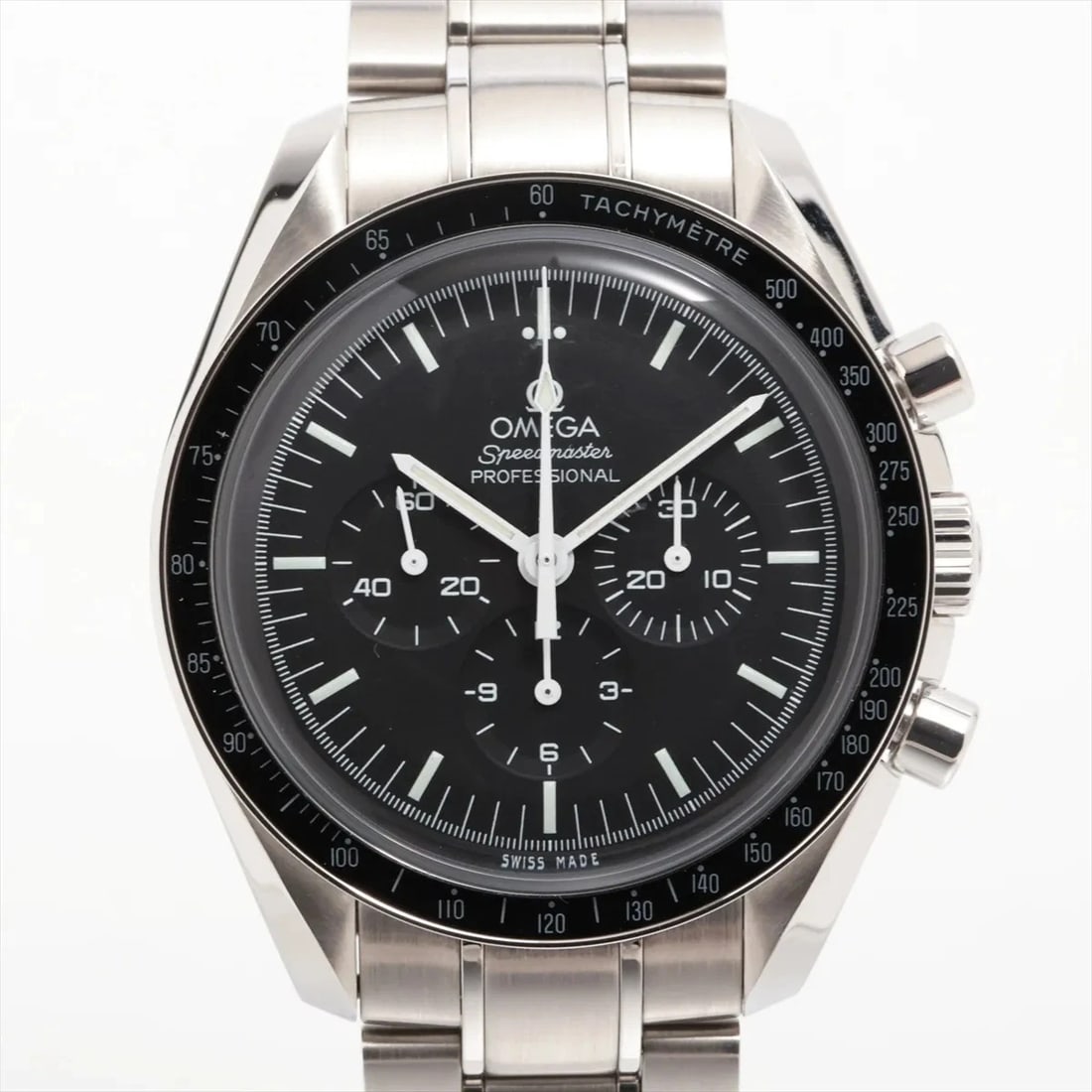 OMEGA SPEEDMASTER MOONWATCH PROFESSIONAL SS WATCH: Omega Speedmaster Moonwatch Professional Ss Watch Brand: Omega Type/Style: Wristwatch Material: SS Color: Dial Color Black Size: Case:W1.6 x H1.6inch / W40 x H40 Circumference of Wrist:7.5inch / 19