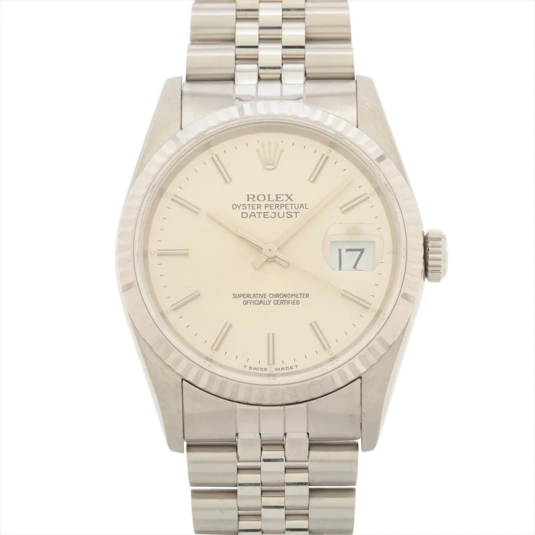 ROLEX DATEJUST 36 AT SILVER WATCH: Rolex Datejust 36 At Silver Watch Brand: Rolex Type/Style: Wristwatch Material: SS?WG Color: Dial Color Silver Size: Case:W1.2 x H1.2inch / W36 x H36 Circumference of Wrist:7.5inch / 19 Accessorie