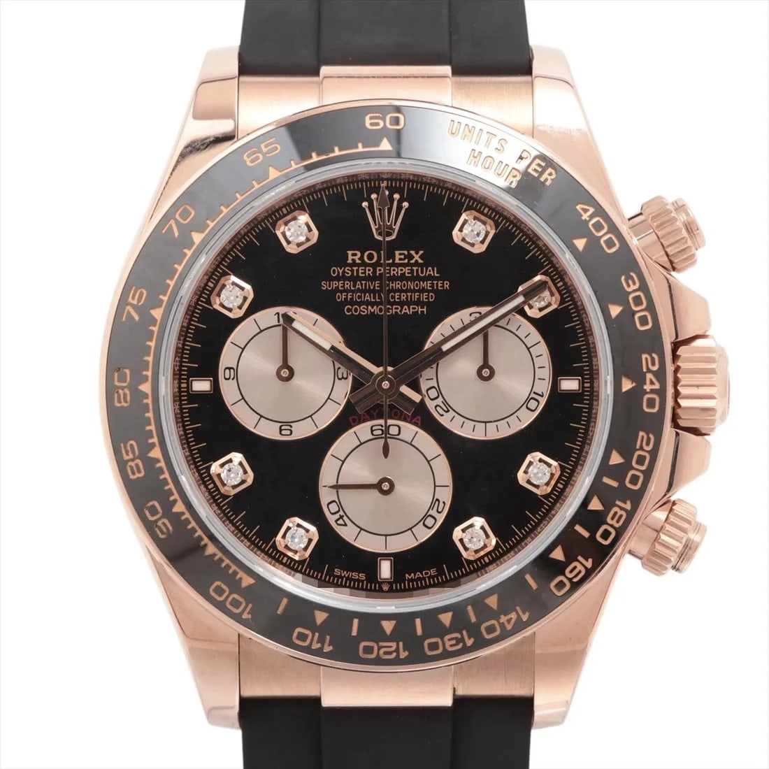 ROLEX COSMOGRAPH DAYTONA PG & RUBBER AT BRIGHT BLACK DIAL WATCH: Rolex Cosmograph Daytona Pg & Rubber At Bright Black Dial Watch Brand: Rolex Type/Style: Wristwatch Material: PG & rubber Color: Dial Color bright black Size: Case:W1.6 x H1.6inch / W40 x H40 Circumfe