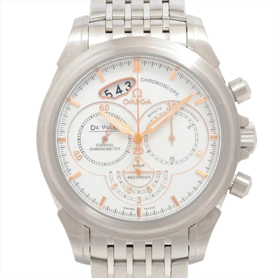 OMEGA DEVIL CHRONOSCOPE CO-AXIAL SS AT WHITE WATCH: Omega Devil Chronoscope Co-Axial Ss At White Watch Brand: Omega Type/Style: Wristwatch Material: SS Color: Dial Color White Size: Case:W1.6 x H1.6inch / W41 x H41 Circumference of Wrist:7.1inch / 18
