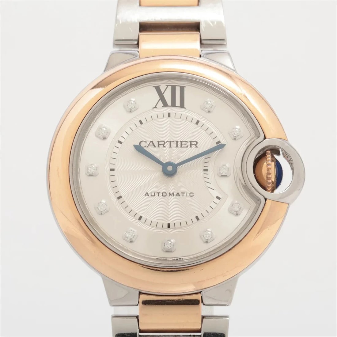 CARTIER BALLON BLEU AT SILVER WATCH: Cartier Ballon Bleu At Silver Watch Brand: Cartier Type/Style: Wristwatch Material: PG?SS Color: Dial Color Silver Size: Case:W1.2 x H1.2inch / W34 x H33 Circumference of Wrist:5.3inch / 13.5 Acce