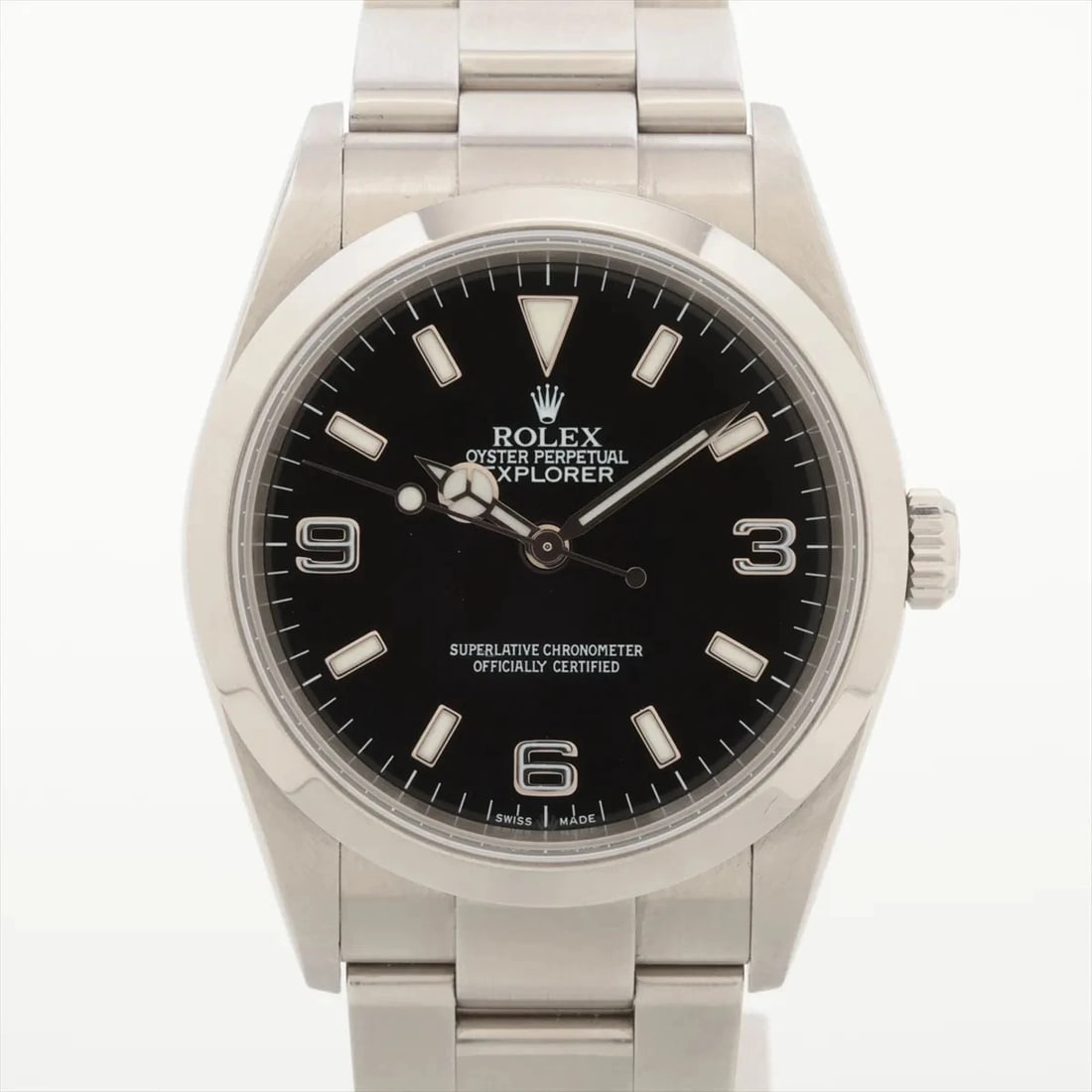 ROLEX EXPLORER SS AT BLACK DIAL WATCH: Rolex Explorer Ss At Black Dial Watch Brand: Rolex Type/Style: Wristwatch Material: SS Color: Dial Color Black Size: Case:W1.2 x H1.2inch / W36 x H36 Circumference of Wrist:5.5inch / 14 Accessorie
