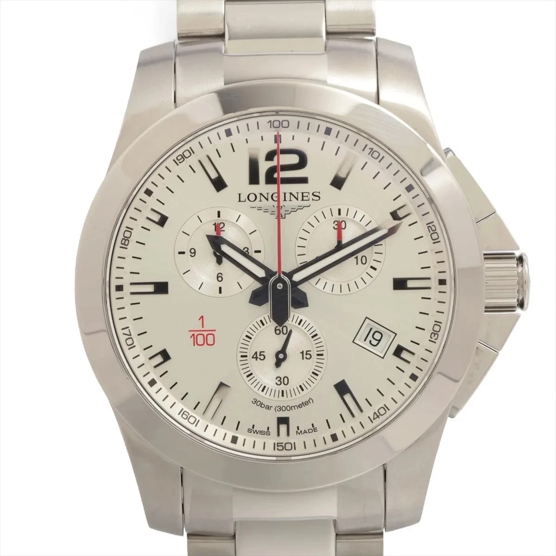 LONGINES CONQUEST SS QZ SILVER WATCH: Longines Conquest Ss Qz Silver Watch Brand: Longines Type/Style: Wristwatch Material: SS Color: Dial Color Silver Size: Case:W1.6 x H1.6inch / W44 x H44 Circumference of Wrist:8.3inch / 21 Accesso