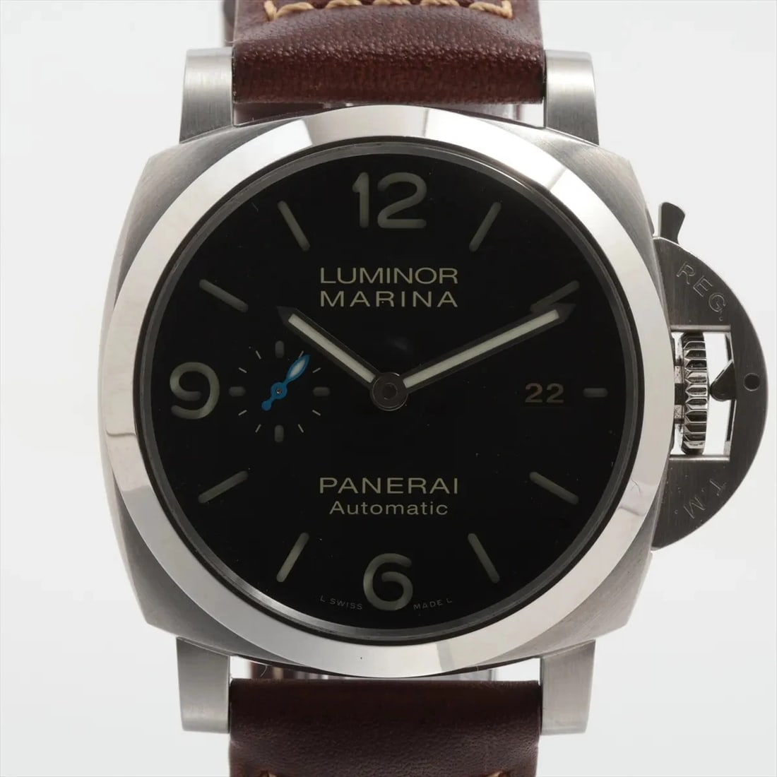 PANERAI LUMINOR MARINA SS & LEATHER AT BLACK DIAL WATCH: Panerai Luminor Marina Ss & Leather At Black Dial Watch Brand: Panerai Type/Style: Wristwatch Material: SS & Leather Color: Dial Color Black Size: Case:W1.6 x H1.6inch / W43 x H43 Circumference of