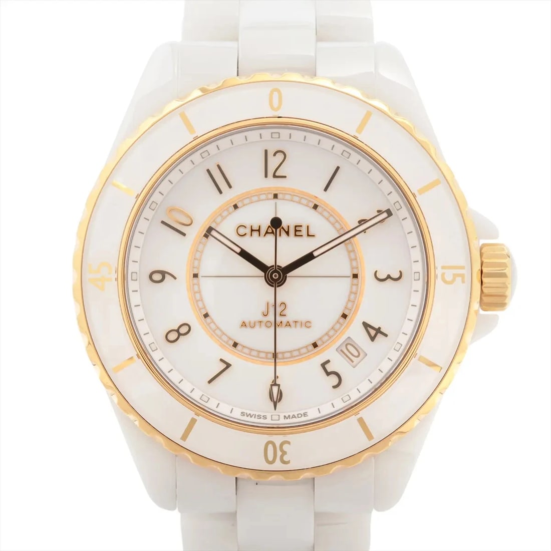 CHANEL J12 CE?YG CE?SS AT WHITE DIAL WATCH: Chanel J12 Ce?Yg Ce?Ss At White Dial Watch Brand: Chanel Type/Style: Wristwatch Material: CE?SS Color: Dial Color White Size: Case:W1.2 x H1.2inch / W39 x H39 Circumference of Wrist:6.3inch / 16 A