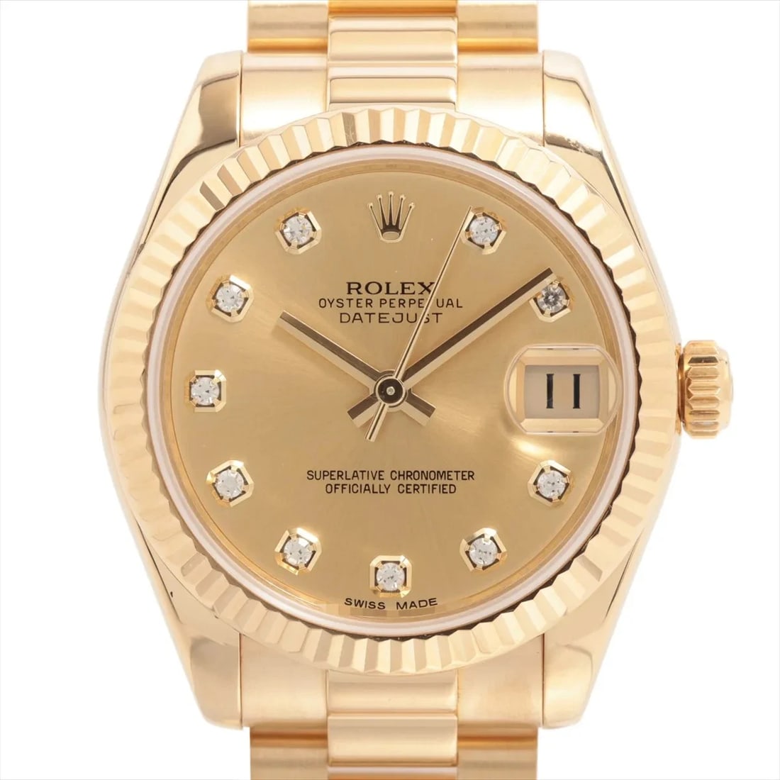 ROLEX DATEJUST YG AT CHAMPAGNE WATCH: Rolex Datejust Yg At Champagne Watch Brand: Rolex Type/Style: Wristwatch Material: YG Color: Dial Color Champagne Size: Case:W1.2 x H1.2inch / W31 x H31 Circumference of Wrist:6.5inch / 16.5