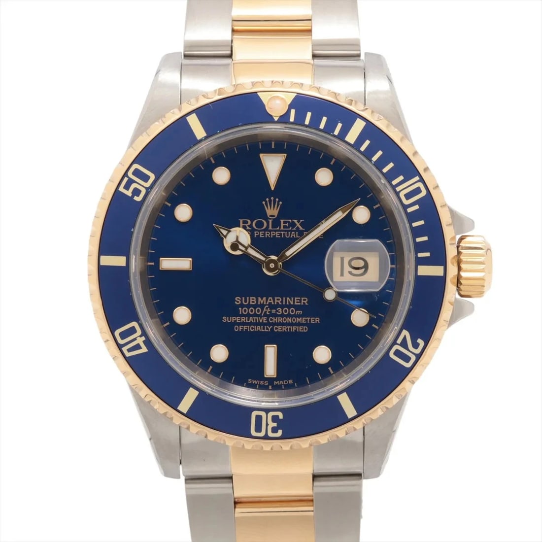 ROLEX SUBMARINER DATE AT BLUE DIAL WATCH: Rolex Submariner Date At Blue Dial Watch Brand: Rolex Type/Style: Wristwatch Material: SS?YG Color: Dial Color Blue Size: Case:W1.6 x H1.6inch / W40 x H40 Circumference of Wrist:7.5inch / 19 Acces