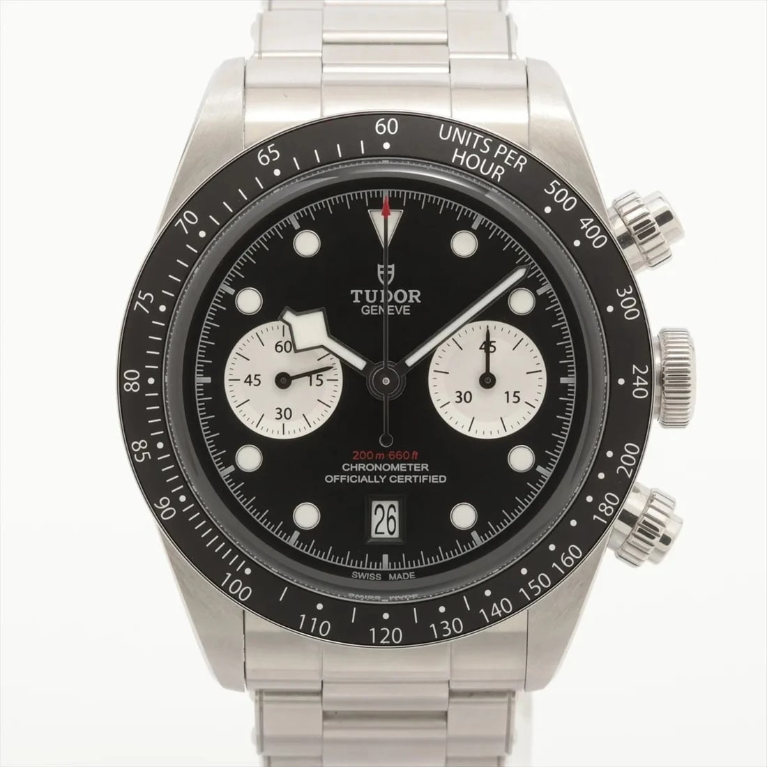 TUDOR BLACK BAY CHRONO SS AT BLACK DIAL WATCH: Tudor Black Bay Chrono Ss At Black Dial Watch Brand: Tudor Type/Style: Wristwatch Material: SS Color: Dial Color Black Size: Case:W1.6 x H1.6inch / W41 x H41 Circumference of Wrist:6.1inch / 15.5