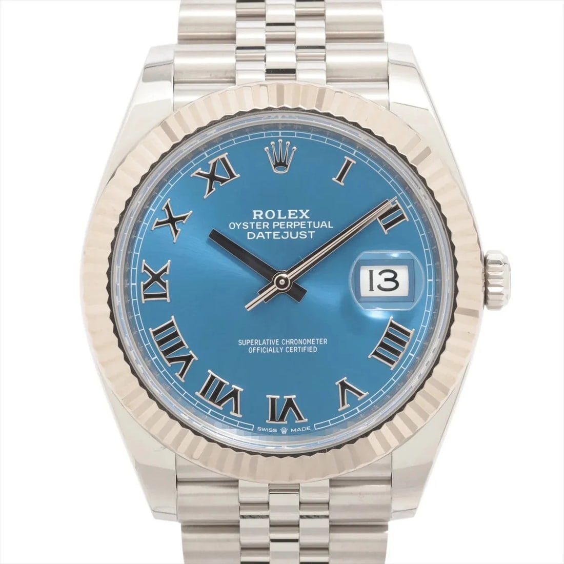 ROLEX DATEJUST 41 AT BRIGHT BLUE DIAL JUBILEE WATCH: Rolex Datejust 41 At Bright Blue Dial Jubilee Watch Brand: Rolex Type/Style: Wristwatch Material: SS?WG Color: Dial Color bright blue Size: Case:W1.6 x H1.6inch / W41 x H41 Circumference of Wrist:7.5i