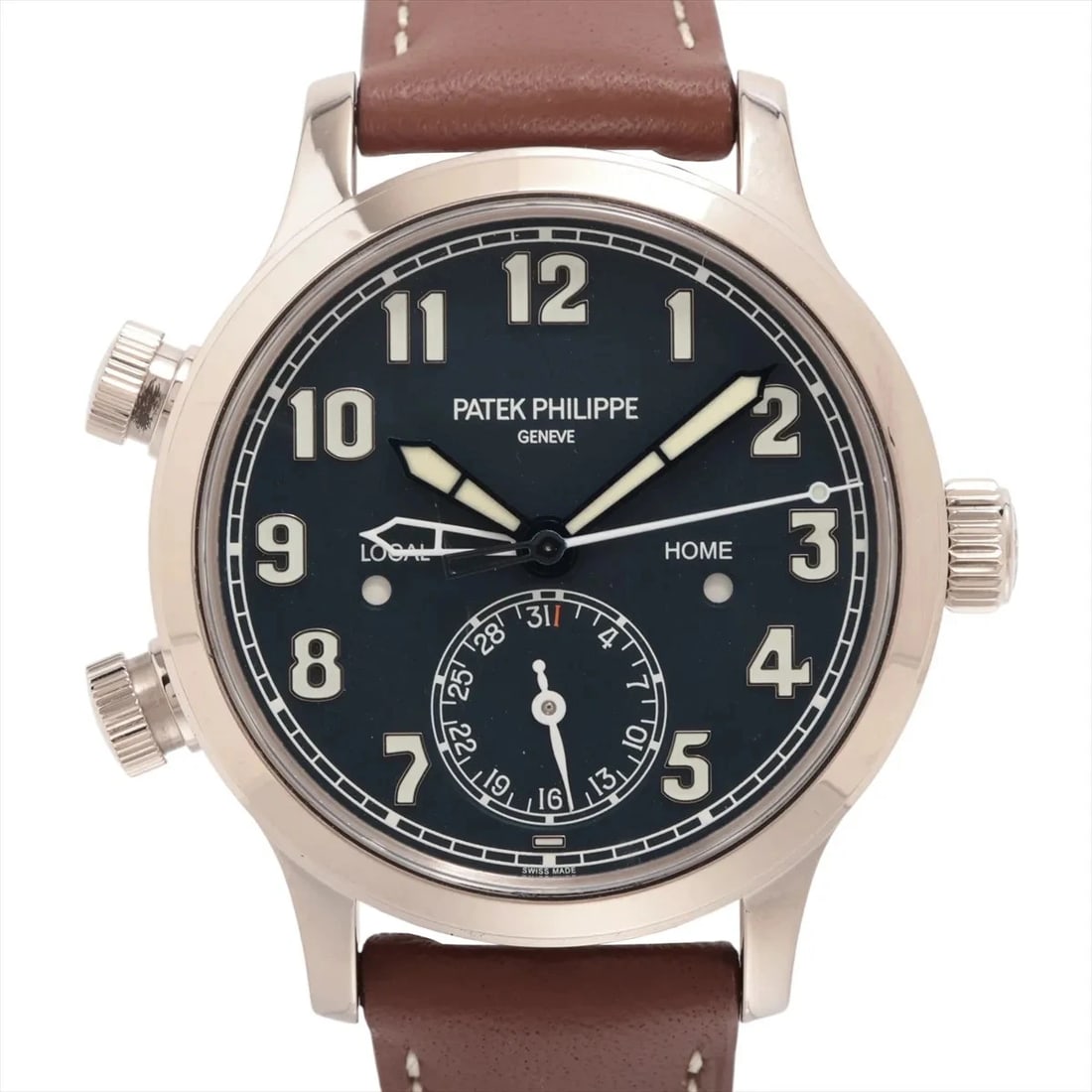 PATEK PHILIPPE CALATRAVA TRAVEL TIME WG & LEATHER AT BLUE DIAL WATCH: Patek Philippe Calatrava Travel Time Wg & Leather At Blue Dial Watch Brand: Patek Philippe Type/Style: Wristwatch Material: WG & Leather Color: Dial Color Blue Size: Case:W1.2 x H1.2inch / W38 x H38 C