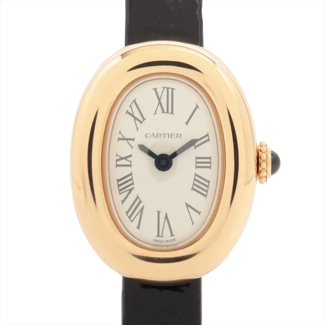 CARTIER BAIGNOIRE YG & LEATHER QZ SILVER WATCH: Cartier Baignoire Yg & Leather Qz Silver Watch Brand: Cartier Type/Style: Wristwatch Material: YG & Leather Color: Dial Color Silver Size: Case:W0.4 x H0.8inch / W19 x H25 Circumference of Wrist:6.3in