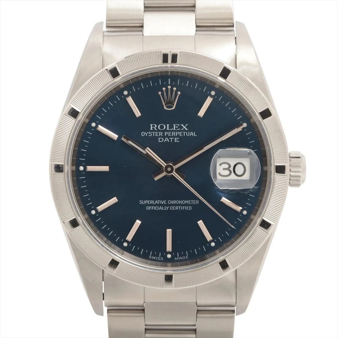 ROLEX OYSTER PERPETUAL DATE SS AT BLUE DIAL WATCH: Rolex Oyster Perpetual Date Ss At Blue Dial Watch Brand: Rolex Type/Style: Wristwatch Material: SS Color: Dial Color Blue Size: Case:W1.2 x H1.2inch / W34 x H34 Circumference of Wrist:7.3inch / 18.5