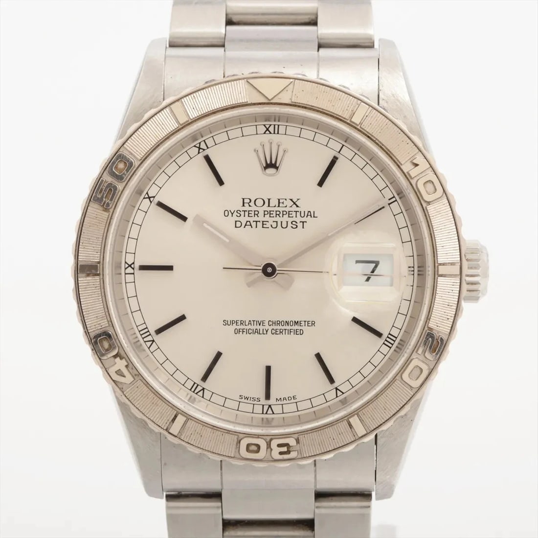 ROLEX DATEJUST THUNDERBIRD AT SILVER WATCH: Rolex Datejust Thunderbird At Silver Watch Brand: Rolex Type/Style: Wristwatch Material: SS?WG Color: Dial Color Silver Size: Case:W1.2 x H1.2inch / W36 x H36 Circumference of Wrist:6.3inch / 16 A