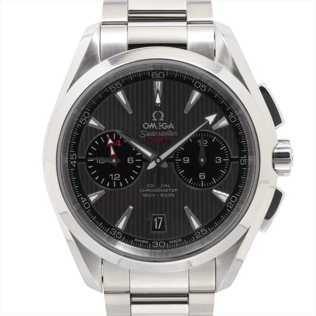 OMEGA SEAMASTER AQUA TERRA CO-AXIAL CHRONOMETER GMT SS WATCH: Omega Seamaster Aqua Terra Co-Axial Chronometer Gmt Ss Watch Brand: Omega Type/Style: Wristwatch Material: SS Color: Dial Color Gray Size: Case:W1.6 x H1.6inch / W43 x H43 Circumference of Wrist:7.7in