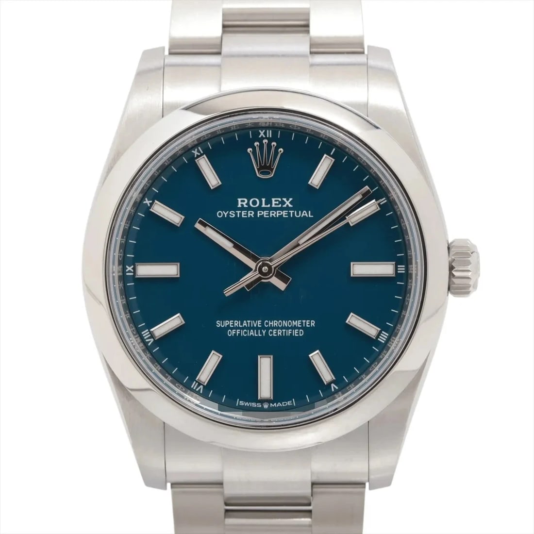 ROLEX OYSTER PERPETUAL 34 SS AT MED BLUE DIAL WATCH (1 of 3)