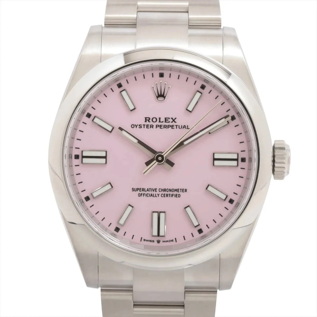 ROLEX OYSTER PERPETUAL 41 SS AT CANDY PINK DIAL WATCH: Rolex Oyster Perpetual 41 Ss At Candy Pink Dial Watch Brand: Rolex Type/Style: Wristwatch Material: SS Color: Dial Color candy pink Size: Case:W1.6 x H1.6inch / W41 x H41 Circumference of Wrist:7.1inc