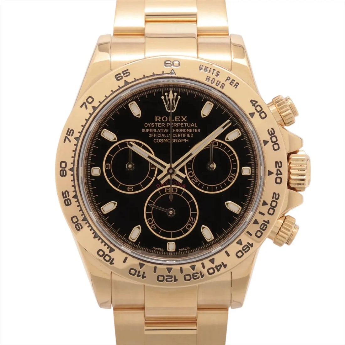 ROLEX COSMOGRAPH DAYTONA YG AT BLACK DIAL WATCH: Rolex Cosmograph Daytona Yg At Black Dial Watch Brand: Rolex Type/Style: Wristwatch Material: YG Color: Dial Color Black Size: Case:W1.6 x H1.6inch / W40 x H40 Circumference of Wrist:7.5inch / 19