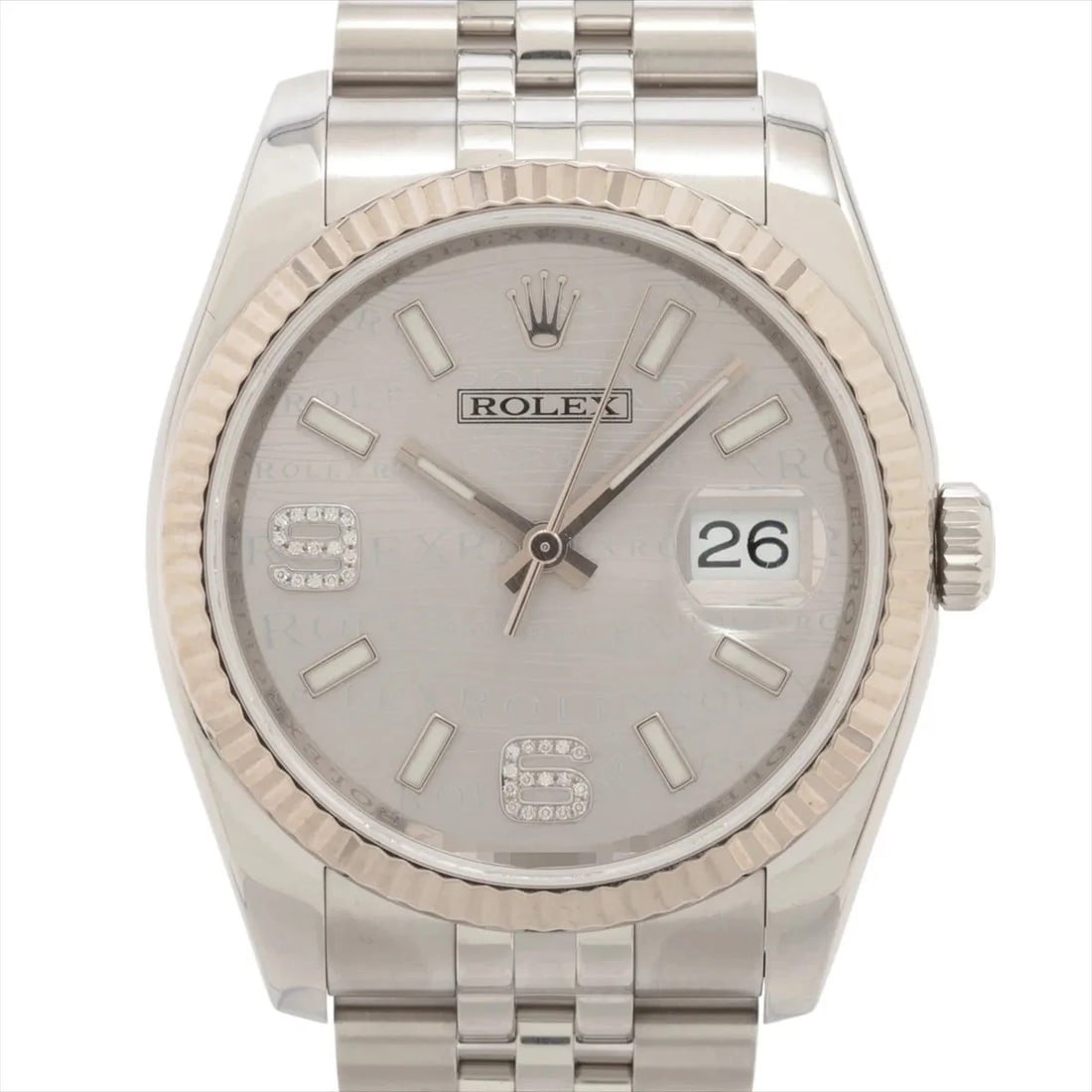 ROLEX DATEJUST 36 AT SILVER WAVE DIAL WATCH: Rolex Datejust 36 At Silver Wave Dial Watch Brand: Rolex Type/Style: Wristwatch Material: SS?WG Color: Dial Color Silver wave Size: Case:W1.2 x H1.2inch / W36 x H36 Circumference of Wrist:7.3inch / 18