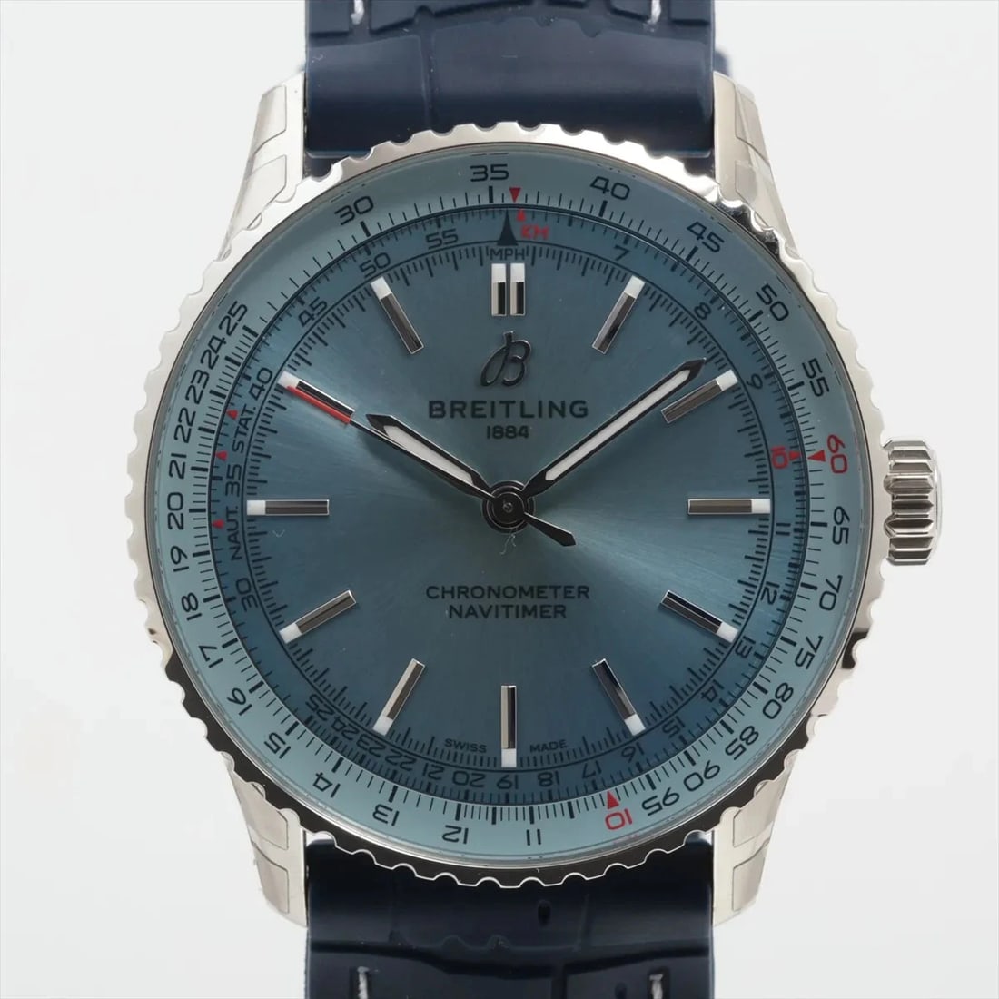 BREITLING NAVITIMER SS EXTERNAL RUBBER X EXTERNAL SS AT WATCH: Breitling Navitimer Ss External Rubber X External Ss At Watch Brand: Breitling Type/Style: Wristwatch Material: SS?Non original rubber Color: Dial Color Ice blue Size: Case:W1.6 x H1.6inch / W41 x H41