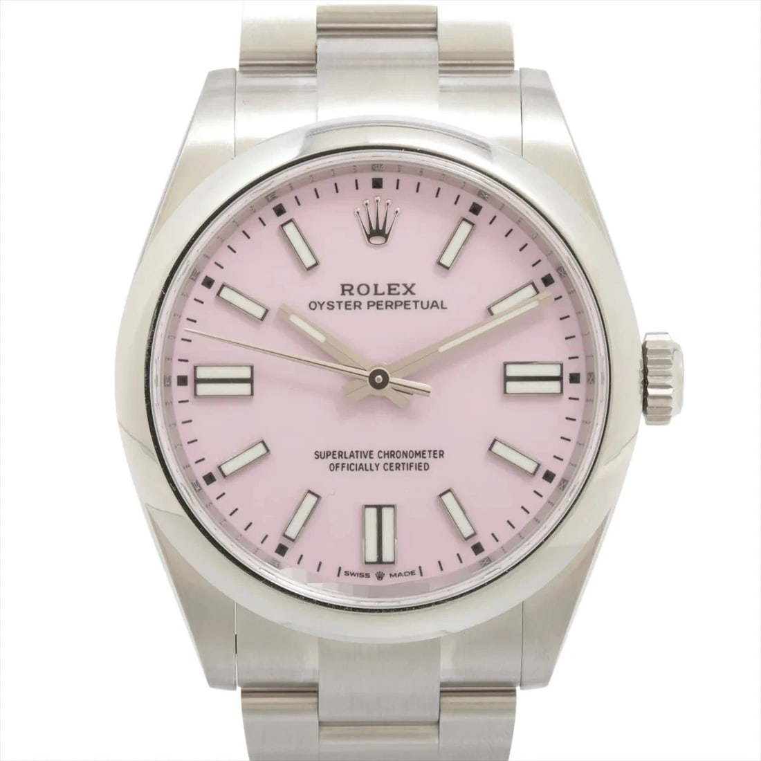 ROLEX OYSTER PERPETUAL 41 SS AT CANDY PINK DIAL WATCH: Rolex Oyster Perpetual 41 Ss At Candy Pink Dial Watch Brand: Rolex Type/Style: Wristwatch Material: SS Color: Dial Color candy pink Size: Case:W1.6 x H1.6inch / W41 x H41 Circumference of Wrist:7.3inc