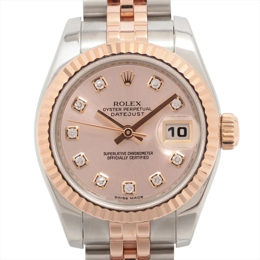 ROLEX DATEJUST AT PINK CALENDAR WATCH: Rolex Datejust At Pink Calendar Watch Brand: Rolex Type/Style: Wristwatch Material: PG?SS Color: Dial Color Pink Size: Case:W0.8 x H0.8inch / W26 x H26 Circumference of Wrist:6.3inch / 16 Accessor
