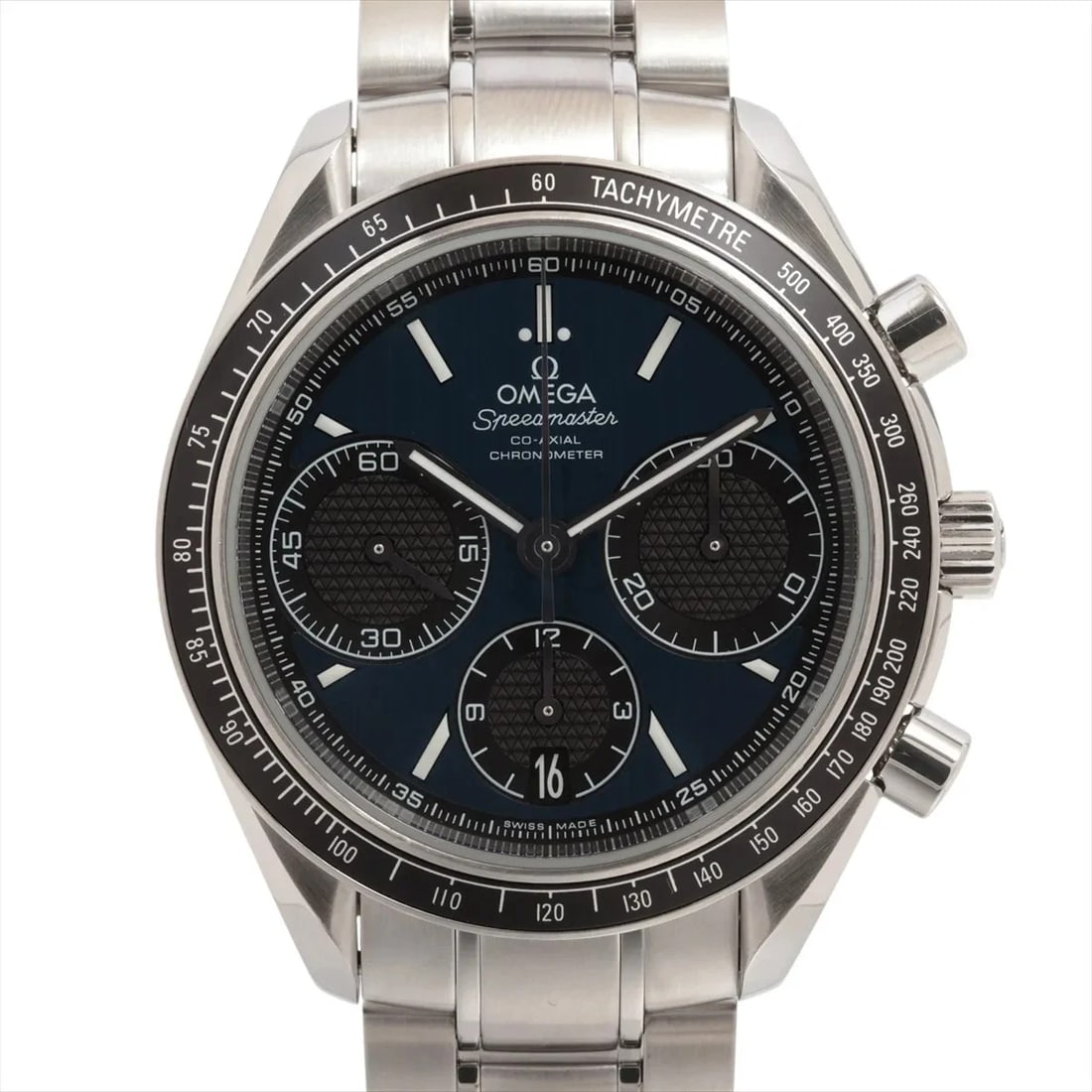 OMEGA SPEEDMASTER RACING CO-AXIAL CHRONOMETER SS AT BLUE WATCH: Omega Speedmaster Racing Co-Axial Chronometer Ss At Blue Watch Brand: Omega Type/Style: Wristwatch Material: SS Color: Dial Color Blue Size: Case:W1.6 x H1.6inch / W40 x H40 Circumference of Wrist:7.9