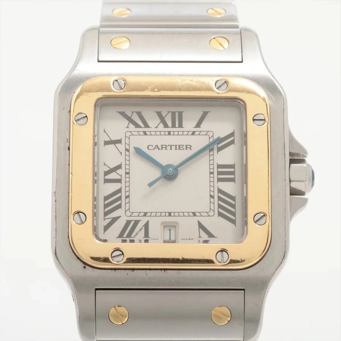 CARTIER SANTOS GALBEE QZ SILVER WATCH: Cartier Santos Galbee Qz Silver Watch Brand: Cartier Type/Style: Wristwatch Material: SS?YG Color: Dial Color Silver Size: Case:W1.2 x H1.6inch / W31 x H41 Circumference of Wrist:5.7inch / 14.5 Ac