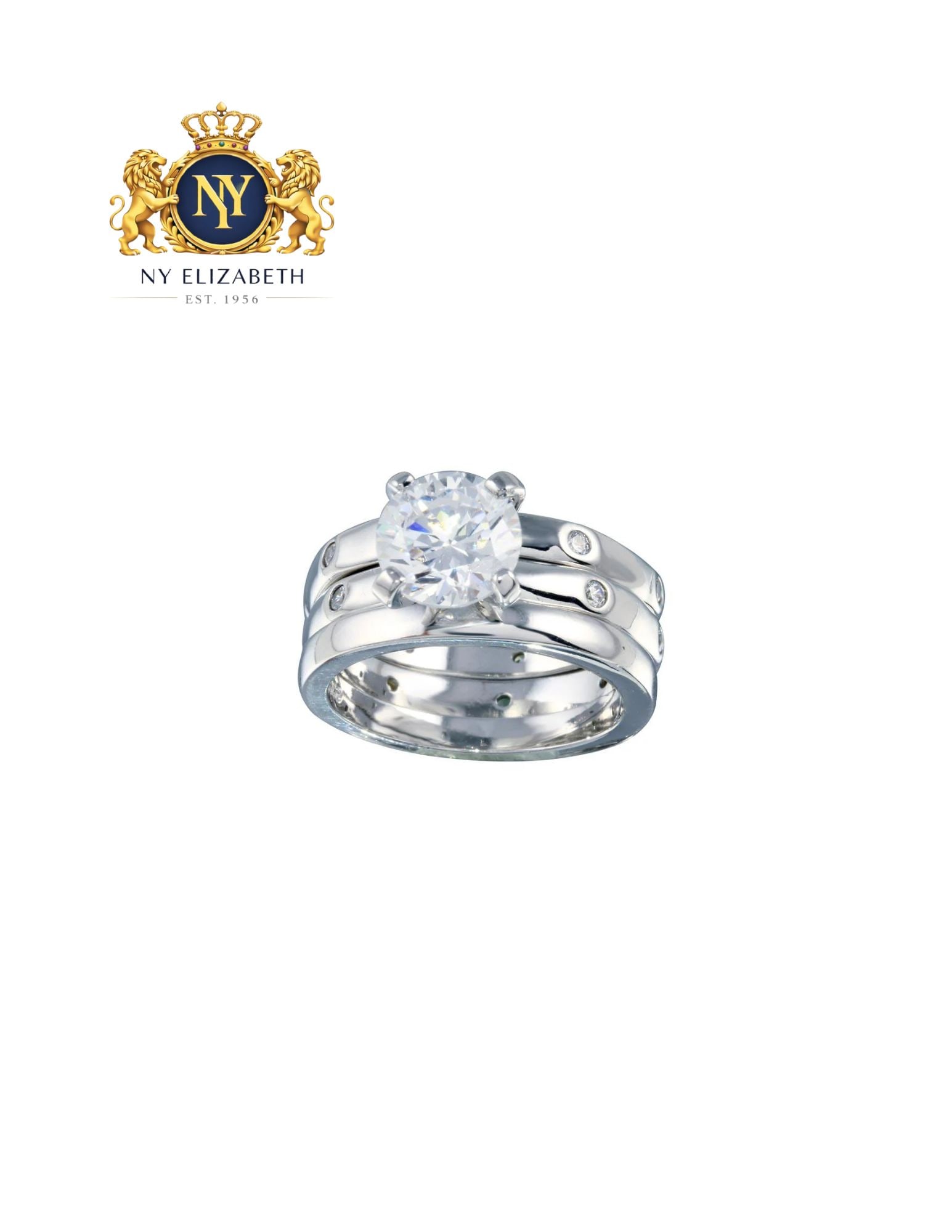 RHODIUM PLATED 925 STERLING SILVER CLEAR BRIDAL RING SET: Rhodium Plated 925 Sterling Silver Clear CZ Bridal Ring Set Metal: 925 Sterling Silver Plating: Nickel Free Rhodium Plated Stone: Clear CZ Stones Ring Size:: 5 US Accessories: None Notice: When
