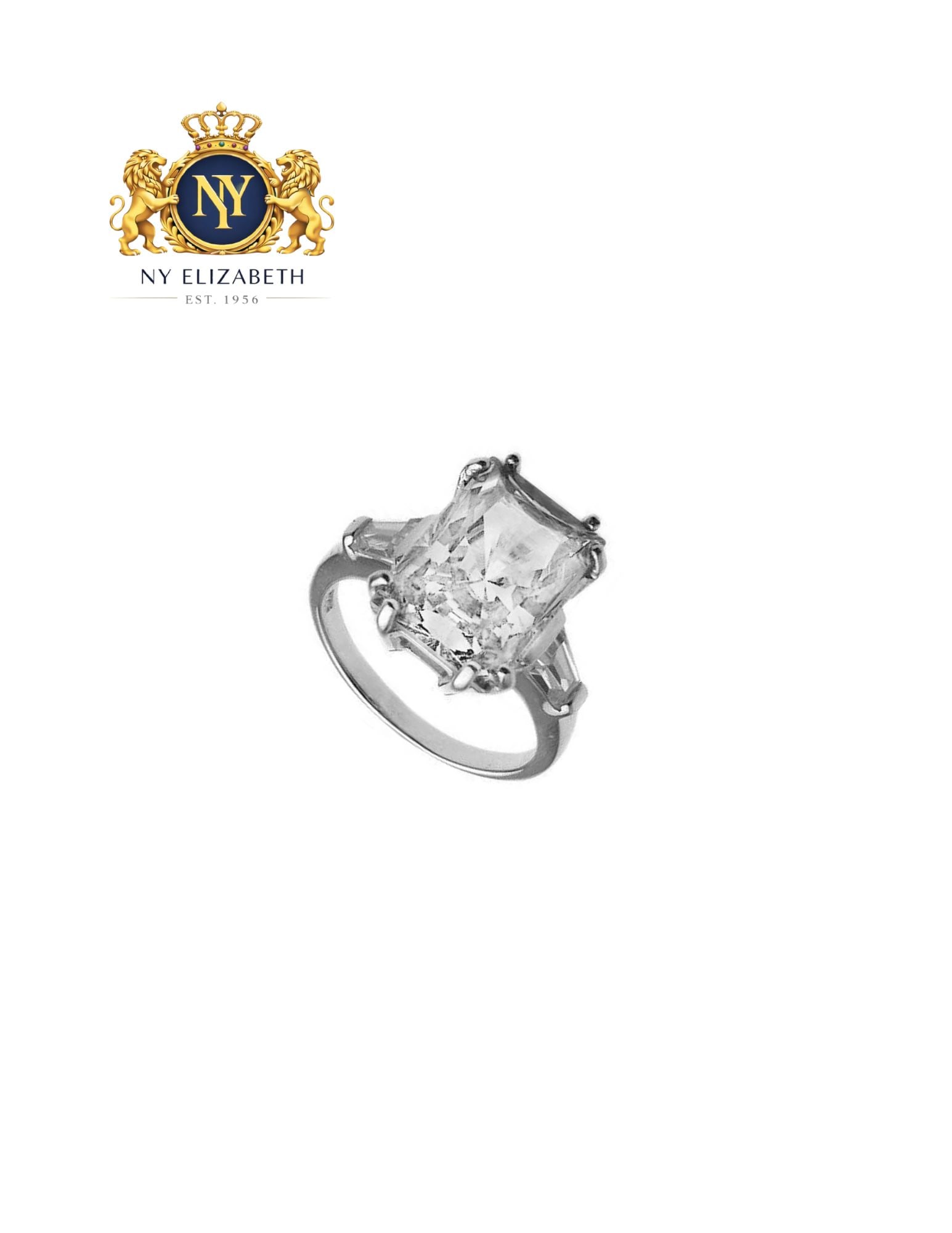 SILVER 925 RHODIUM PLATED RECTANGULAR CLEAR RING - 2
