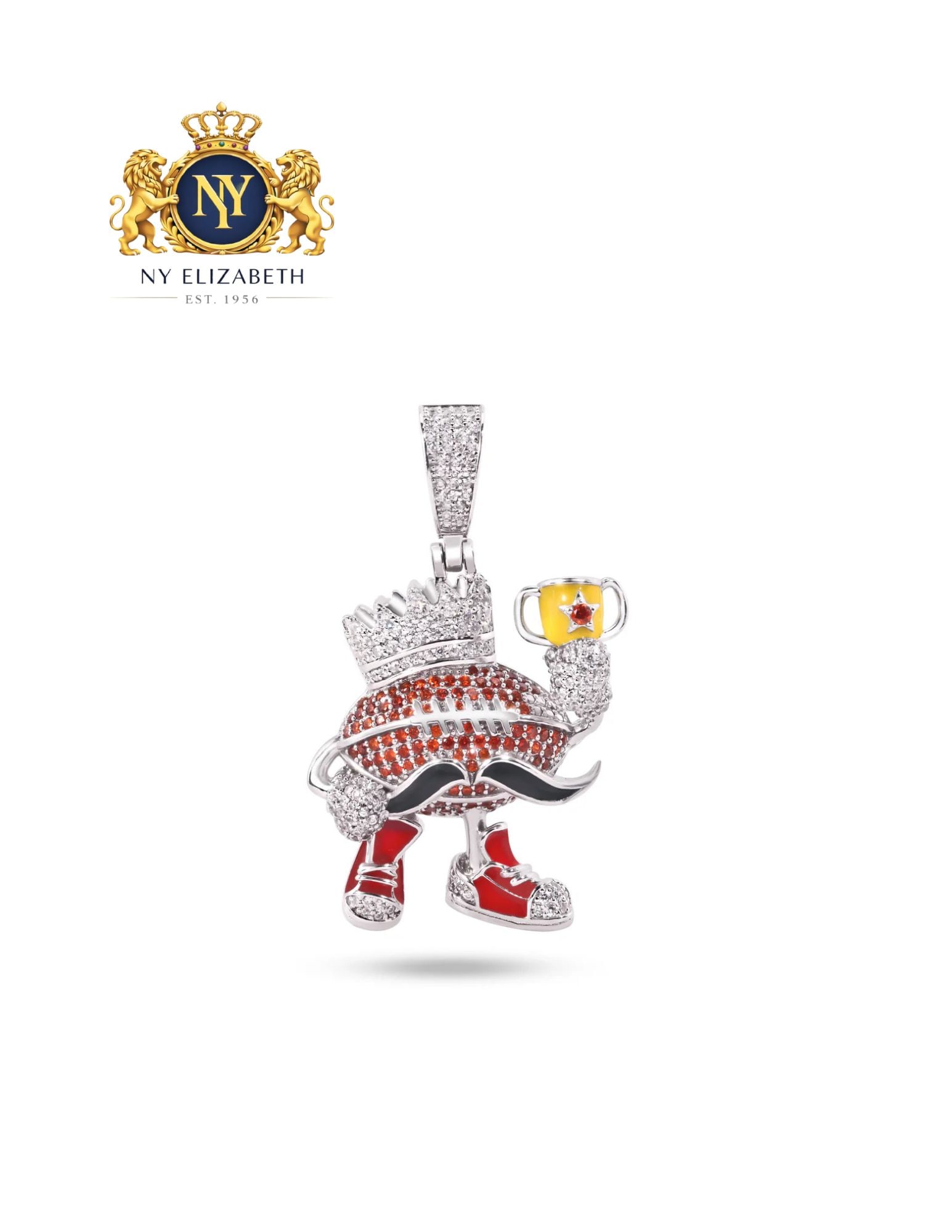 RHODIUM PLATED 925 STERLING SILVER CLEAR AND ORANGE PENDANT: Rhodium Plated 925 Sterling Silver Clear and Orange CZ Pendant Metal: 925 Sterling Silver Plating: Rhodium Plated Stone: Clear and Orange CZ Stones Dimensions: 27mm x 31mm Length: None Accessories