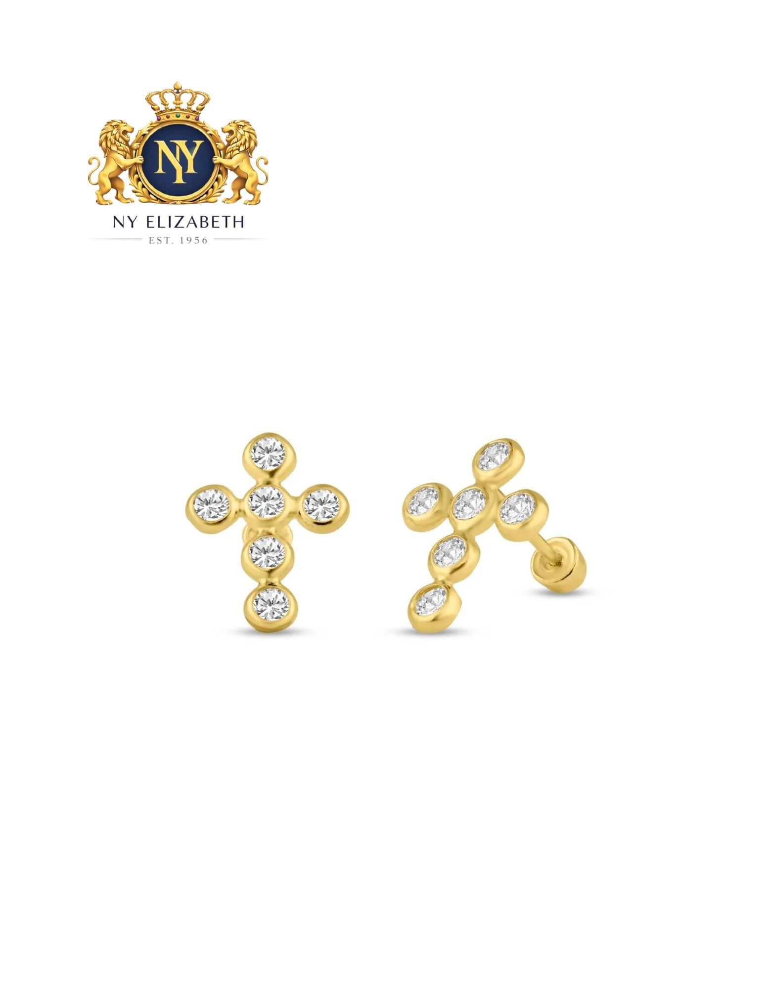 14 KARAT YELLOW GOLD CROSS SCREW BACK STUD EARRING: 14 Karat Yellow Gold CZ Cross Screw Back Stud Earring Metal: 14 Karat Gold Stone: Cubic Zirconia Stones Dimensions: 7.5mm x 10.4mm Length: None Accessories: None Notice: When purchasing pre-owned g