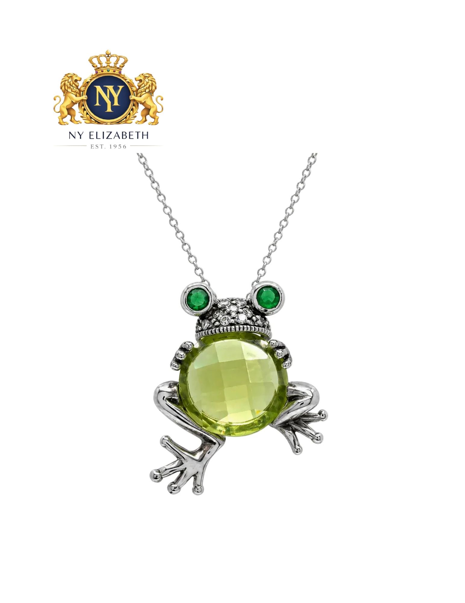 RHODIUM PLATED 925 STERLING SILVER GREEN PENDANT NECKLACE: Rhodium Plated 925 Sterling Silver Green CZ Pendant Necklace Metal: 925 Sterling Silver Plating: Nickel Free Rhodium Plated Stone: Cubic Zirconia Stones Dimensions: 24mm x 28mm Length: 16 + 2 Inches E