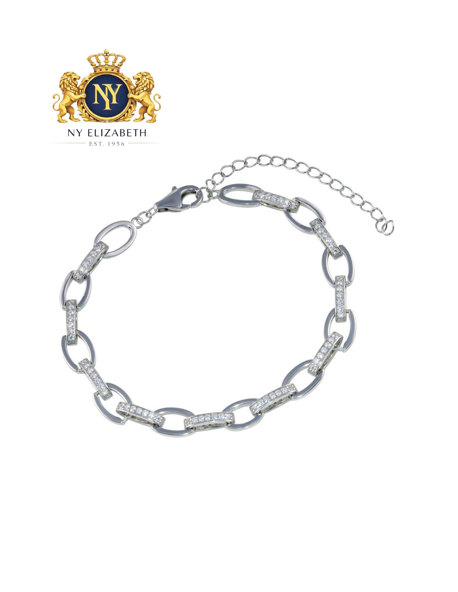 RHODIUM PLATED 925 STERLING SILVER OVAL BRACELET: Rhodium Plated 925 Sterling Silver Oval CZ Bracelet Metal: 925 Sterling Silver Plating: Nickel Free Rhodium Plated Stone: Cubic Zirconia Stones Dimensions: 6mm Length: 7-9 Inches Adjustable Access