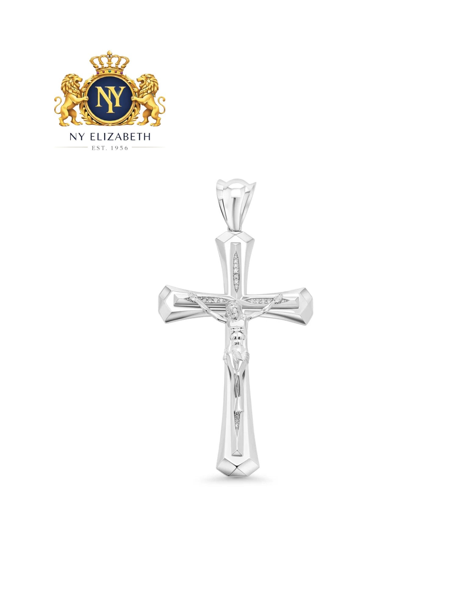 RHODIUM PLATED 925 STERLING SILVER JESUS CHRIST CROSS CLEAR PENDANT: Rhodium Plated 925 Sterling Silver Jesus Christ Cross Clear CZ Pendant Metal: 925 Sterling Silver Plating: Rhodium Plated Stone: Clear CZ Dimensions: 46.5mm x 76.5mm Weight: 10.2 grams Length: Non