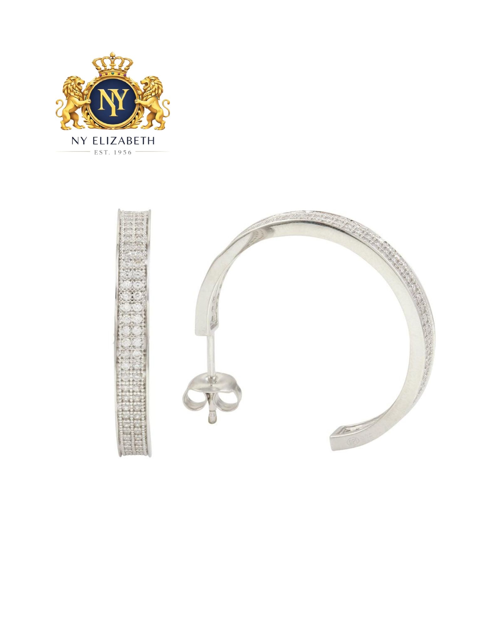 RHODIUM PLATED 925 STERLING SILVER SEMI EARRINGS: Rhodium Plated 925 Sterling Silver Semi Earrings Metal: 925 Sterling Silver Plating: Nickel Free Rhodium Plated Stone: Cubic Zirconia Stones Dimensions: 25mm x 25mm Length: None Accessories: None