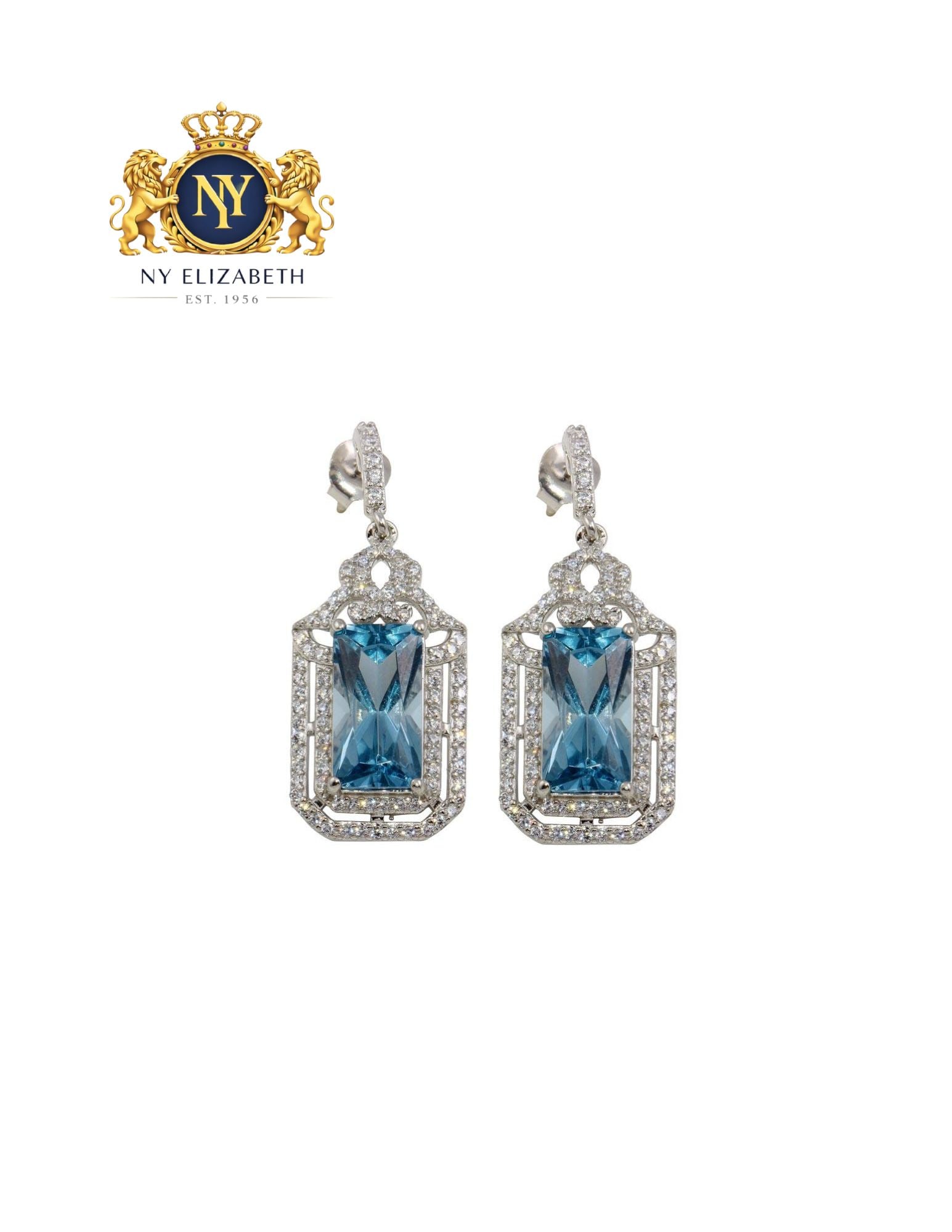 RHODIUM PLATED 925 STERLING SILVER LARGE LIGHT BLUE EARRINGS: Rhodium Plated 925 Sterling Silver Large Light Blue Earrings Metal: 925 Sterling Silver Plating: Nickel Free Rhodium Plated Stone: Cubic Zirconia Stones Dimensions: 13.2mm x 32.8mm Length: None Ac